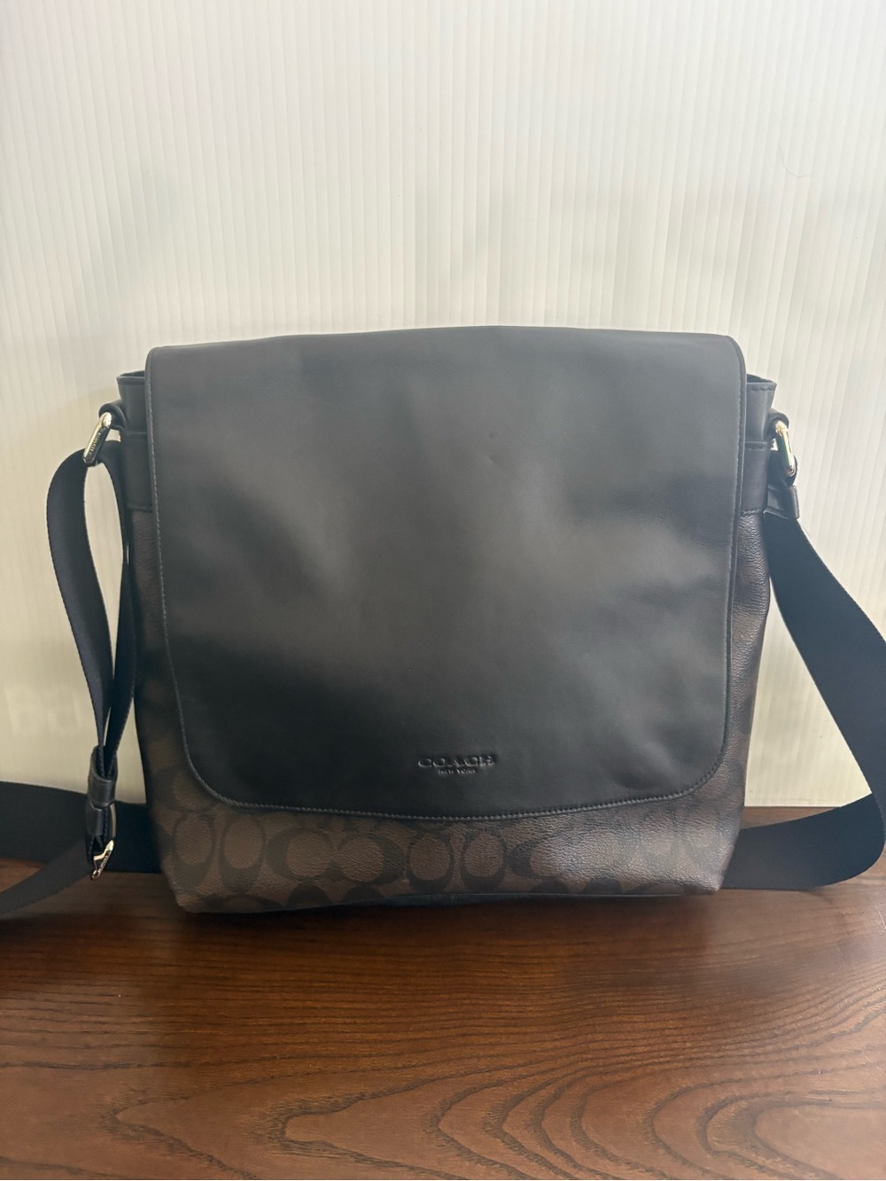 Coach Brown Signature Messenger Bag with Black Flap